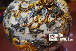 Bình hút tài lộc bát mã truy phong đắp nổi men rạn