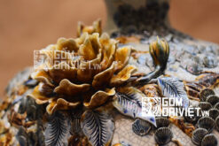 bình hút tài lộc đắp nổi tùng hạc diên niên men rạn