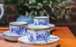 Ấm chén men lam cổ bọc đồng