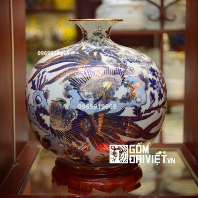 bình hút tài lộc chim trĩ vẽ vàng kim 24K