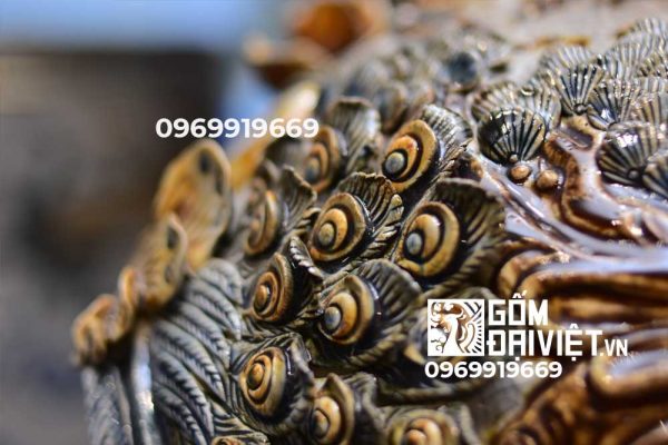 Bình hút lộc công đào đắp nổi