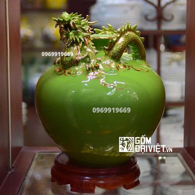 bình hút tài lộc rồng đắp vẽ vàng kim