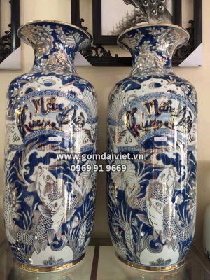 lộc bình dáng bí vẽ chim trĩ vẽ vàng kim