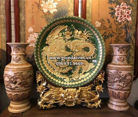 lộc bình men rạn cổ rồng đắp nổi