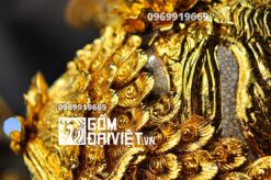 Bình hút tài lộc đắp nổi công đào mạ vàng 24K