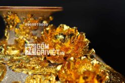 Bình hút tài lộc đắp nổi công đào mạ vàng 24K