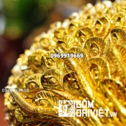 Bình hút tài lộc công đào đắp nổi mạ vàng