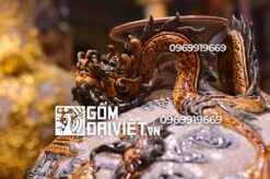 Bình hút tài lộc cá chép vượt vũ môn đắp nổi men rạn cổ