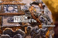 Bình hút tài lộc cá chép vượt vũ môn đắp nổi men rạn cổ