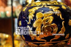 bình hút tài lộc đắp nổi heo dát vàng 24K màu xanh lam