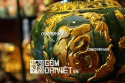 bình hút tài lộc đắp nổi heo dát vàng 24K màu xanh ngọc