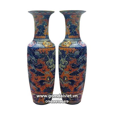 Lọ lộc bình vẽ rồng men màu