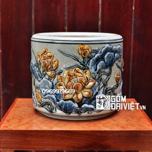 Bát hương men rạn đắp nổi sen phi 20 Bát Tràng