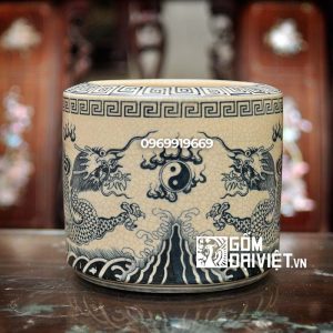 Bát hương men rạn vẽ rồng lam cổ Bát Tràng phi 20