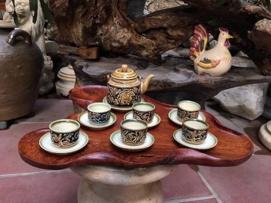 Bộ ấm chén Bát Tràng bọc đồng sang trọng