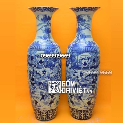 Lộc bình men lam bách nhi du xuân 1m4 Bát Tràng