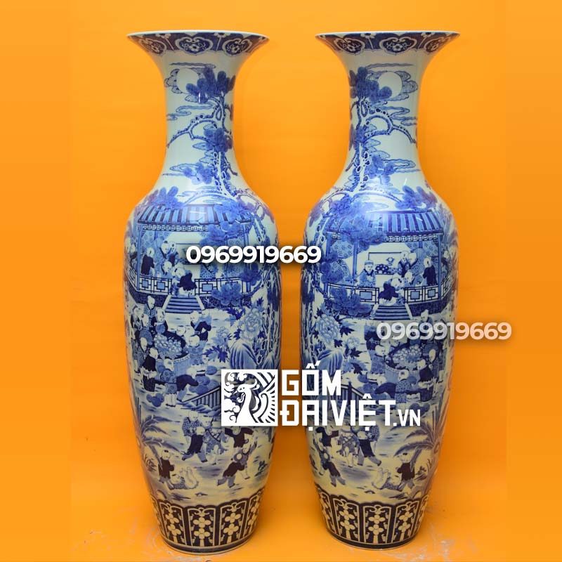 Lộc bình men lam bách nhi du xuân 1m4 Bát Tràng