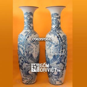 Lộc bình men rạn công tùng đắp nổi 1m4 Bát Tràng