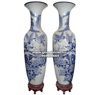 Lộc Bình vẽ Tùng Hạc Tứ Quý men lam 1m2