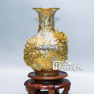 Bình gốm sứ phong thủy Tỏi công đào đắp nổi men rạn dát vàng 40cm