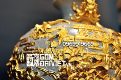 Bình hút tài lộc cá chép hóa rồng dát vàng đắp nổi Bát Tràng