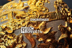 Bình hút tài lộc cá chép hóa rồng dát vàng đắp nổi Bát Tràng