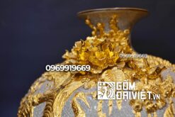 Bình hút tài lộc tùng hạc diên niên đắp nổi dát vàng Bát Tràng