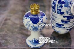 đèn dầu bàn thờ men rong vẽ sen