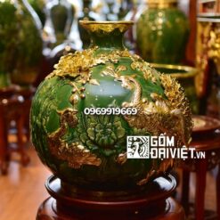 Bình hút tài lộc chim công men ngọc lục bảo dát vàng Bát Tràng