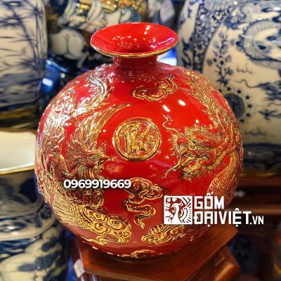 Bình hút tài lộc long phụng vẽ vàng ( Mệnh Hỏa ) Bát Tràng