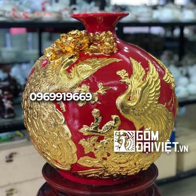 Bình hút tài lộc phượng hoàng dát vàng mệnh hỏa