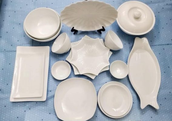 Bộ bát đĩa bát tràng men trắng