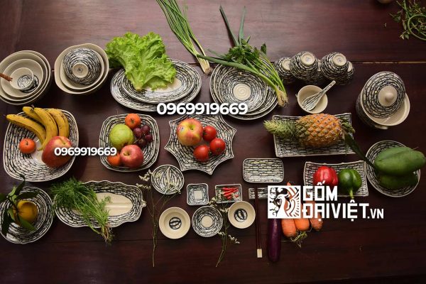 Bộ bát đĩa vẽ cách điệu bát tràng