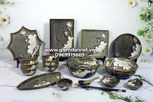 Bát đĩa men hỏa biến đốm bát tràng