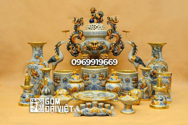 Bộ đồ thờ bát tràng bọc đồng đầy đủ