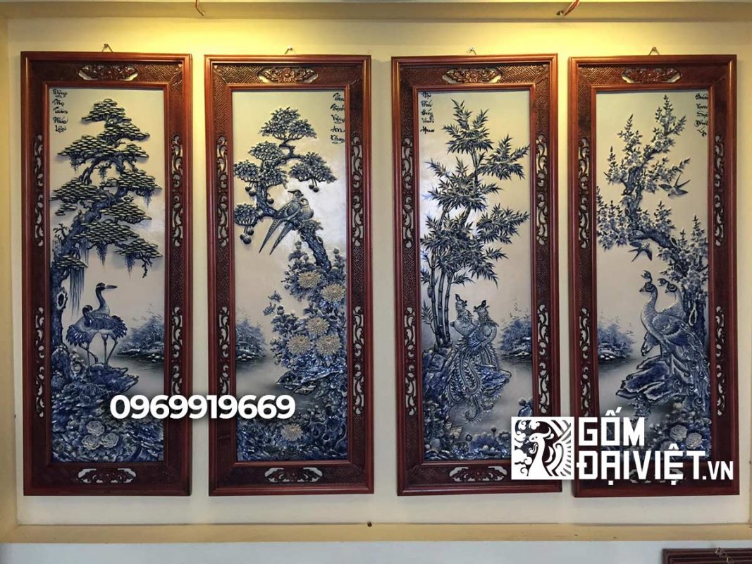 Tranh tứ quý tặng quà sếp