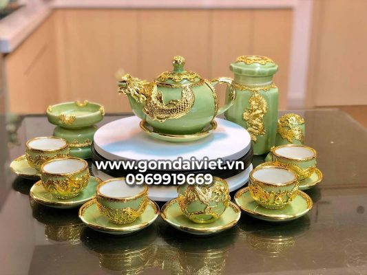Bộ ấm chén dát vàng quà tặng sếp nữ