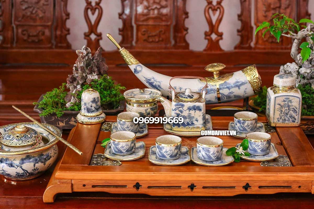 quà tặng tân gia bộ ấm chén giả cổ
