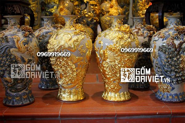 quà tặng tân gia mai bình đắp nổi dát vàng