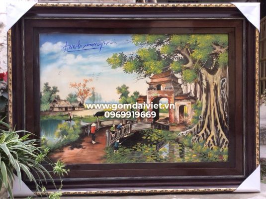 Tranh gốm vẽ phong cảnh làng quê
