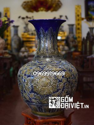 Bình khắc nổi hoa phù dung quà tặng đối tác