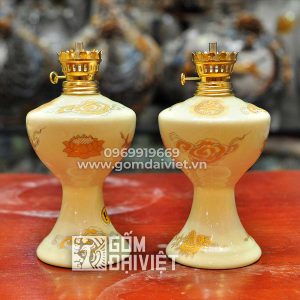 Đèn dầu bàn thờ men vàng ánh kim 18cm