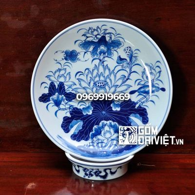 Mâm bồng men lam vẽ men rong