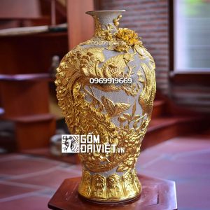 Quà tân gia mai bình tích lộc công danh phú quý dát vàng men rạn 52cm