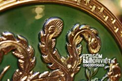 Quà tân gia nhà mới đĩa cảnh phượng hoàng dát vàng men ngọc lục 40cm