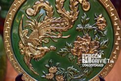 Quà tân gia nhà mới đĩa cảnh phượng hoàng dát vàng men ngọc lục 40cm