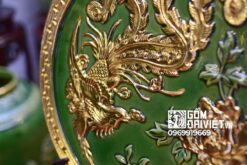 Quà tân gia nhà mới đĩa cảnh phượng hoàng dát vàng men ngọc lục 40cm