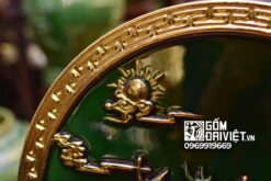 Quà tân gia nhà mới đĩa cảnh thuận buồm xuôi gió dát vàng men lục bảo 40cm