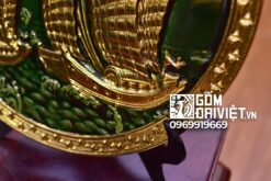 Quà tân gia nhà mới đĩa cảnh thuận buồm xuôi gió dát vàng men lục bảo 40cm