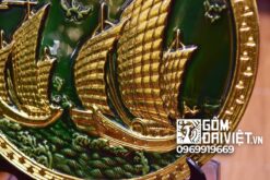 Quà tân gia nhà mới đĩa cảnh thuận buồm xuôi gió dát vàng men lục bảo 40cm